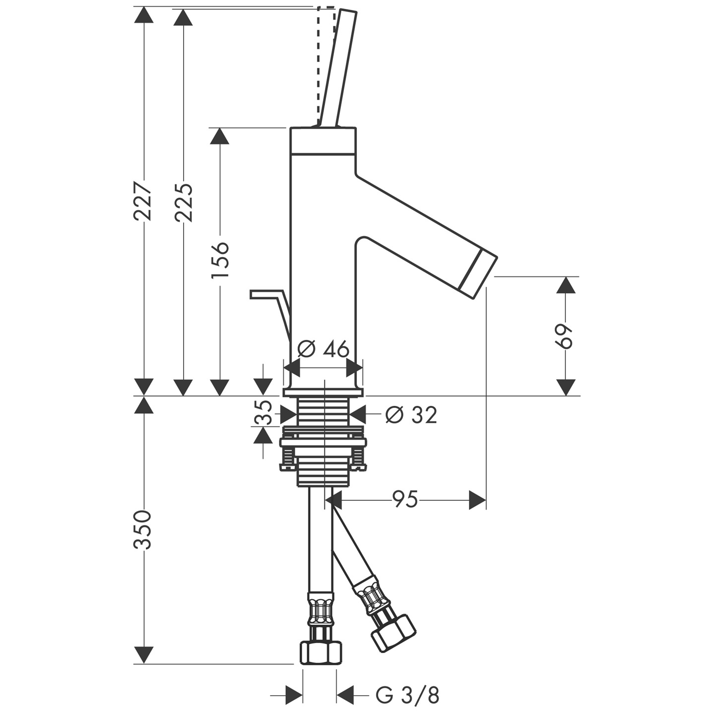 10116000 AXOR Starck Single lever basin mixer 70 with pop up waste for cloakroom basins