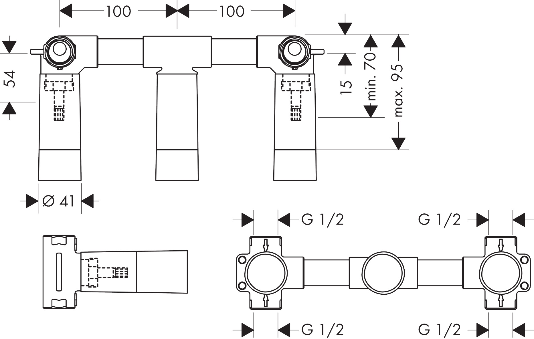 10303180 null Basic set for 3 hole wall mixer for concealed installation