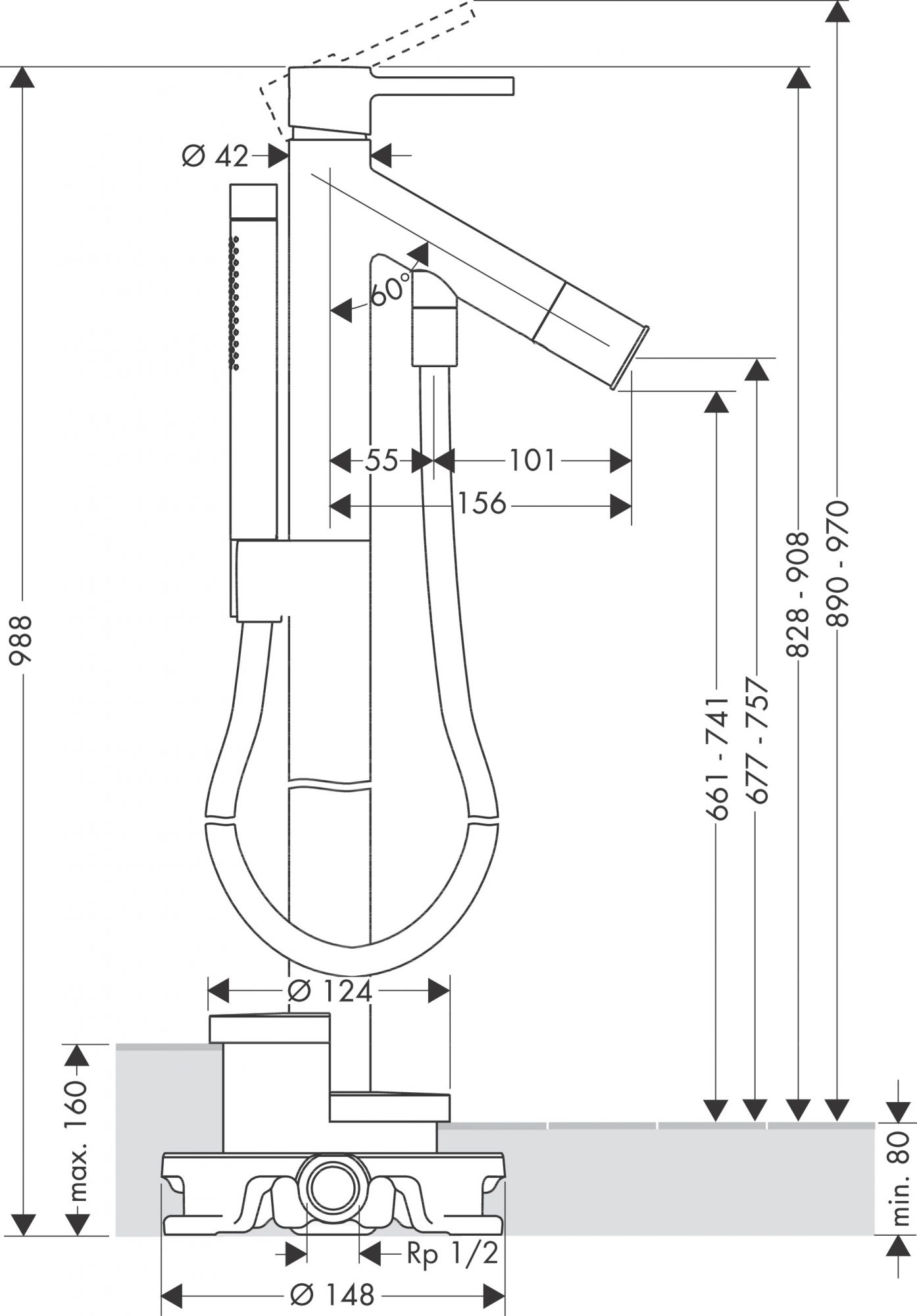 10456000 AXOR Starck Floor standing single lever bath mixer