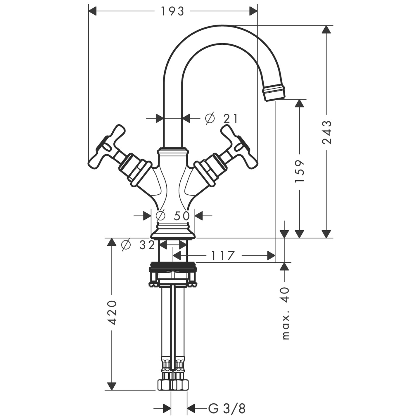 16505000 AXOR Montreux 2 handle basin mixer 160 with pop up waste for cloakroom basins