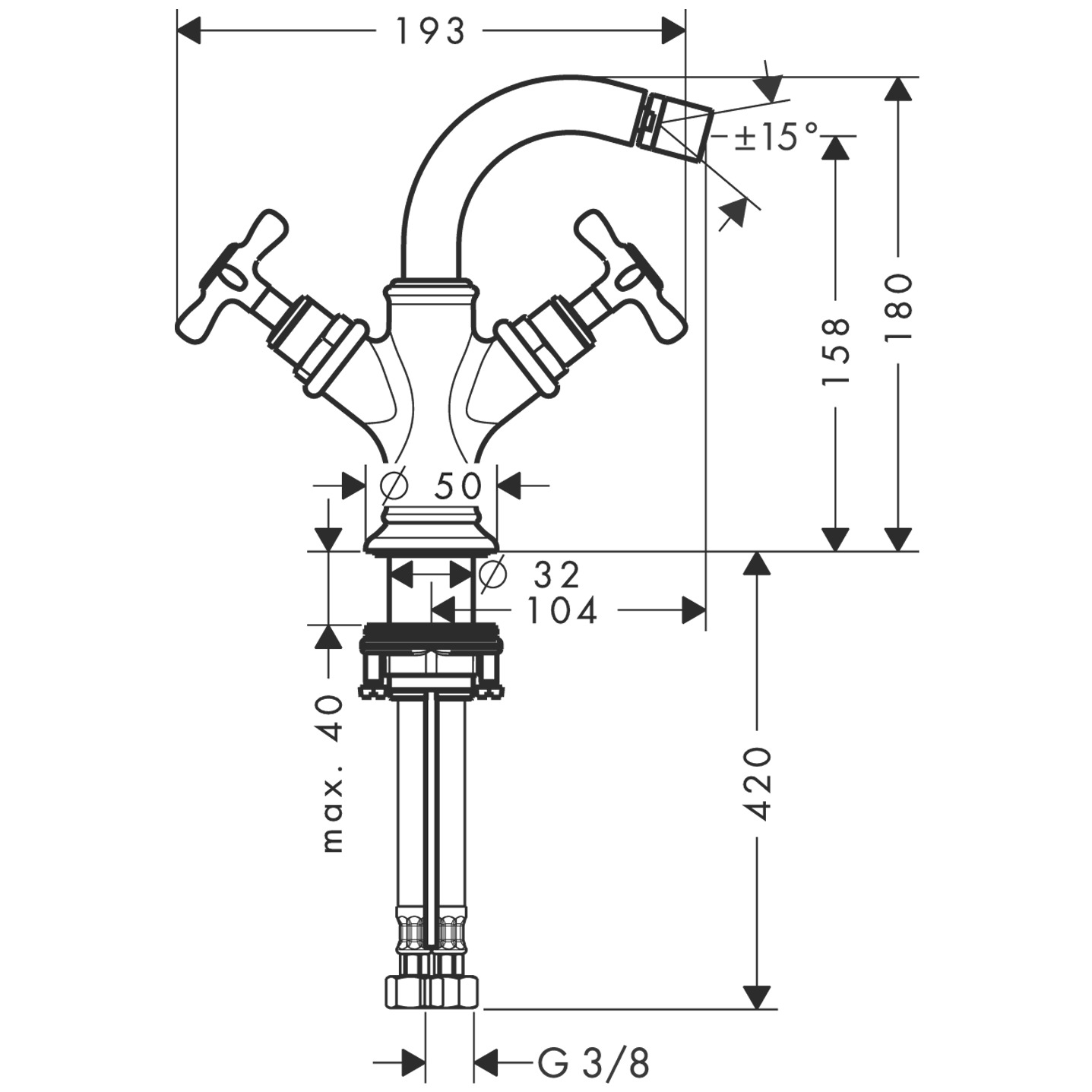 16520000 AXOR Montreux 2 handle bidet mixer with pop up waste