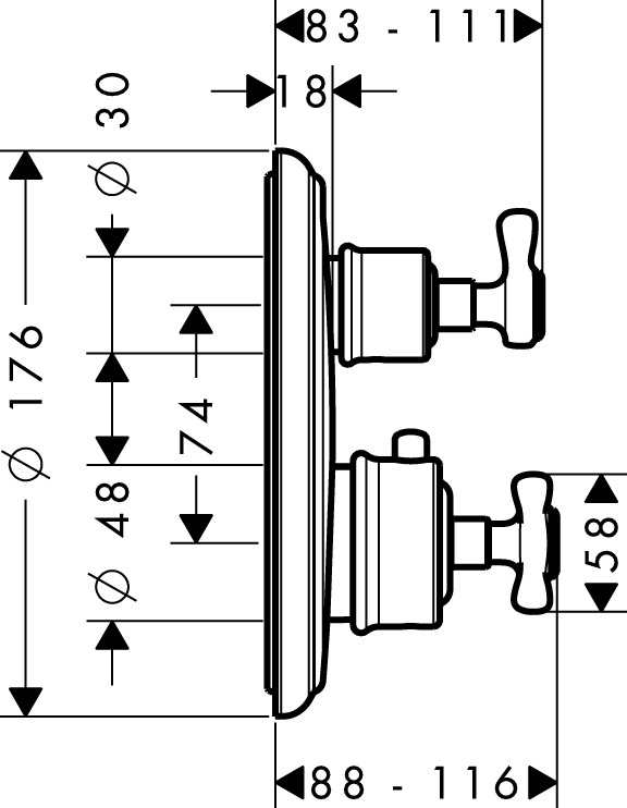 16800000 AXOR Montreux Thermostatic mixer for concealed installation with shut off valve