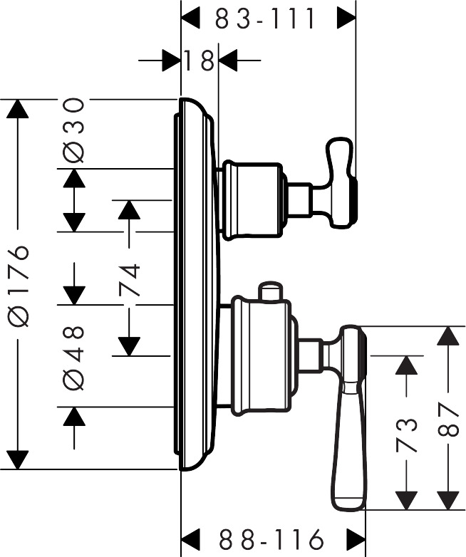 16801000 AXOR Montreux Thermostatic mixer for concealed installation with shut off valve and lever handle