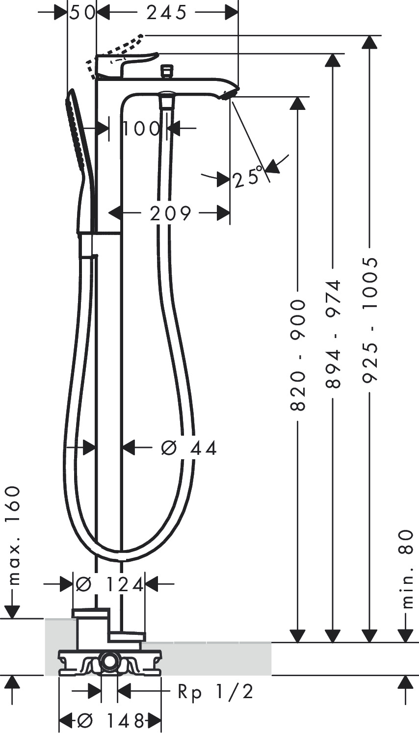 31471000 Metris Single lever bath mixer floor standing