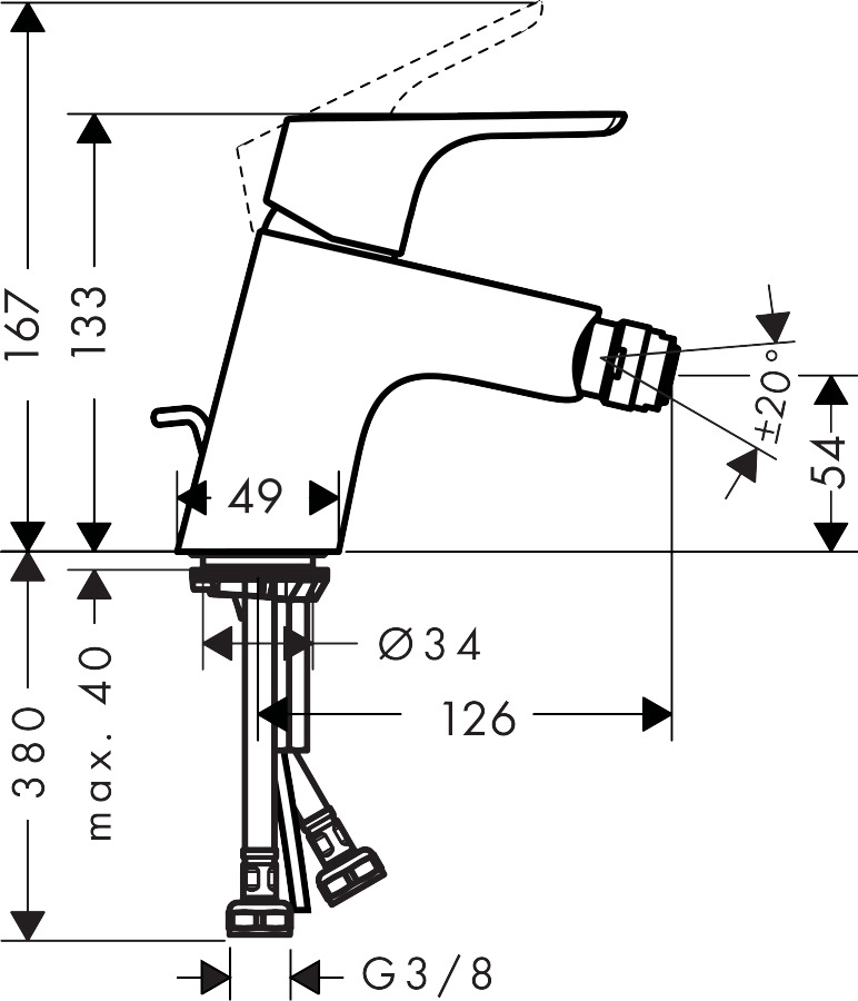 31920000 Focus Single lever bidet mixer with pop up waste