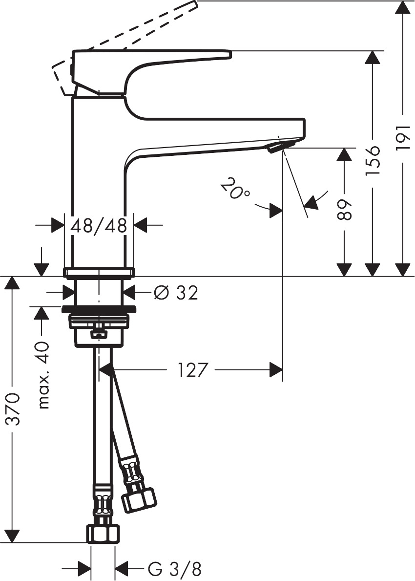 32500000 Metropol Single lever basin mixer 100 with lever handle for cloakroom basins with push open waste