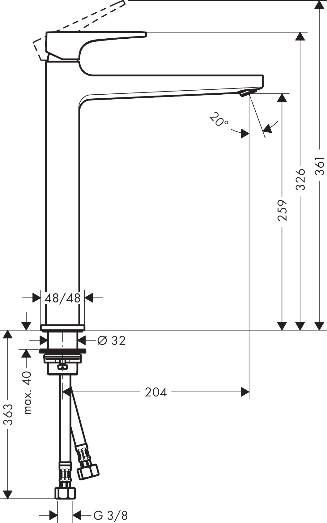 32512000 Metropol Single lever basin mixer 260 with lever handle for wash bowls with push open waste