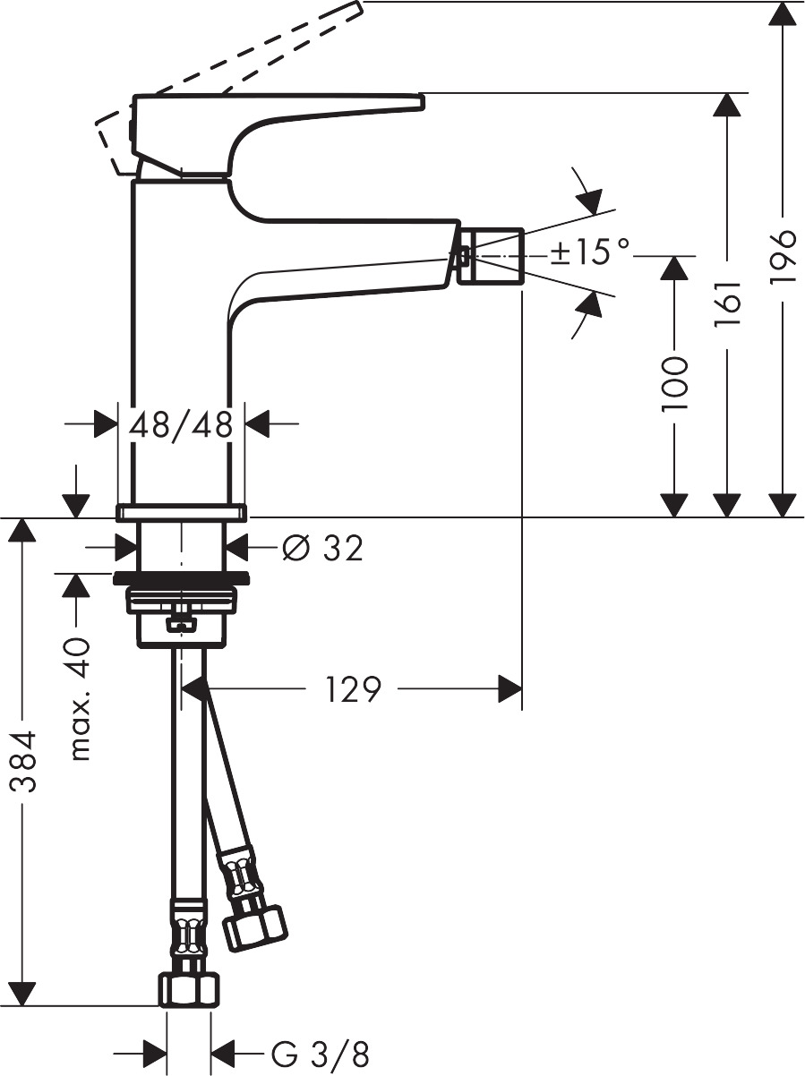 32520000 Metropol Single lever bidet mixer with lever handle and push open waste