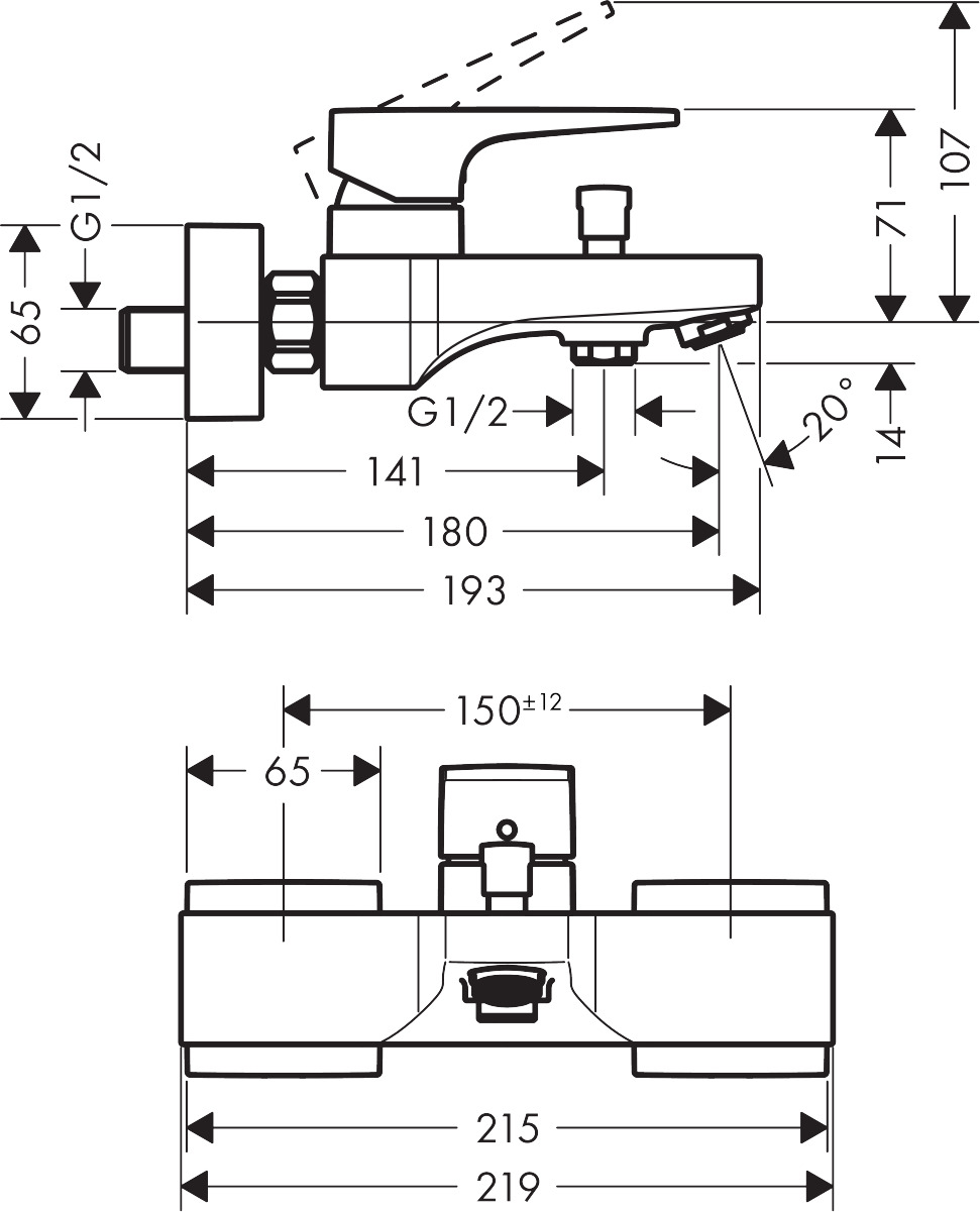 32540000 Metropol Single lever manual bath mixer for exposed installation with lever handle