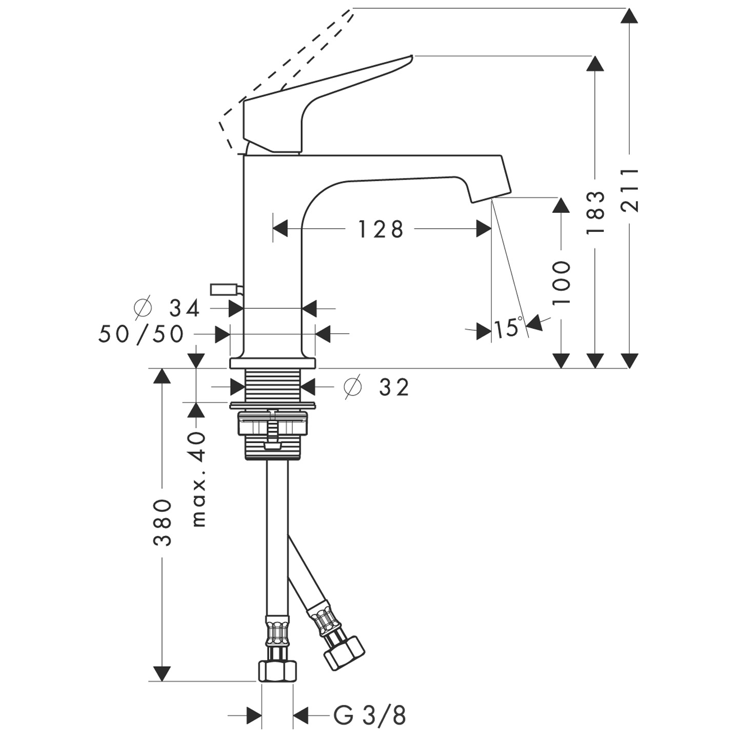 34010000 AXOR Citterio M Single lever basin mixer 100 with pop up waste