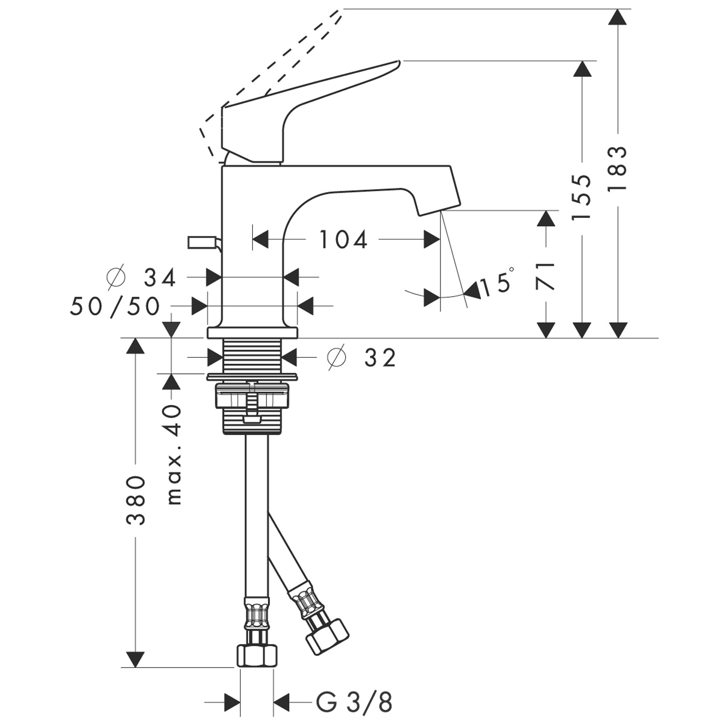 34016000 AXOR Citterio M Single lever basin mixer 70 with pop up waste for cloakroom basins