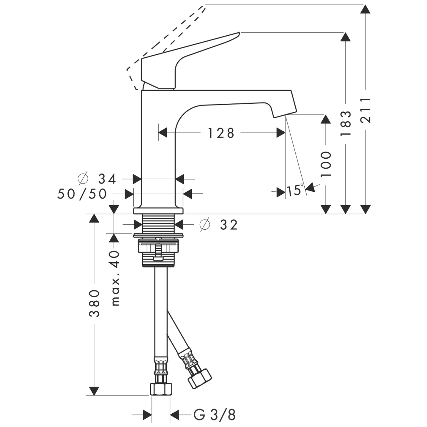 34017000 AXOR Citterio M Single lever basin mixer for standard basins without pop up waste