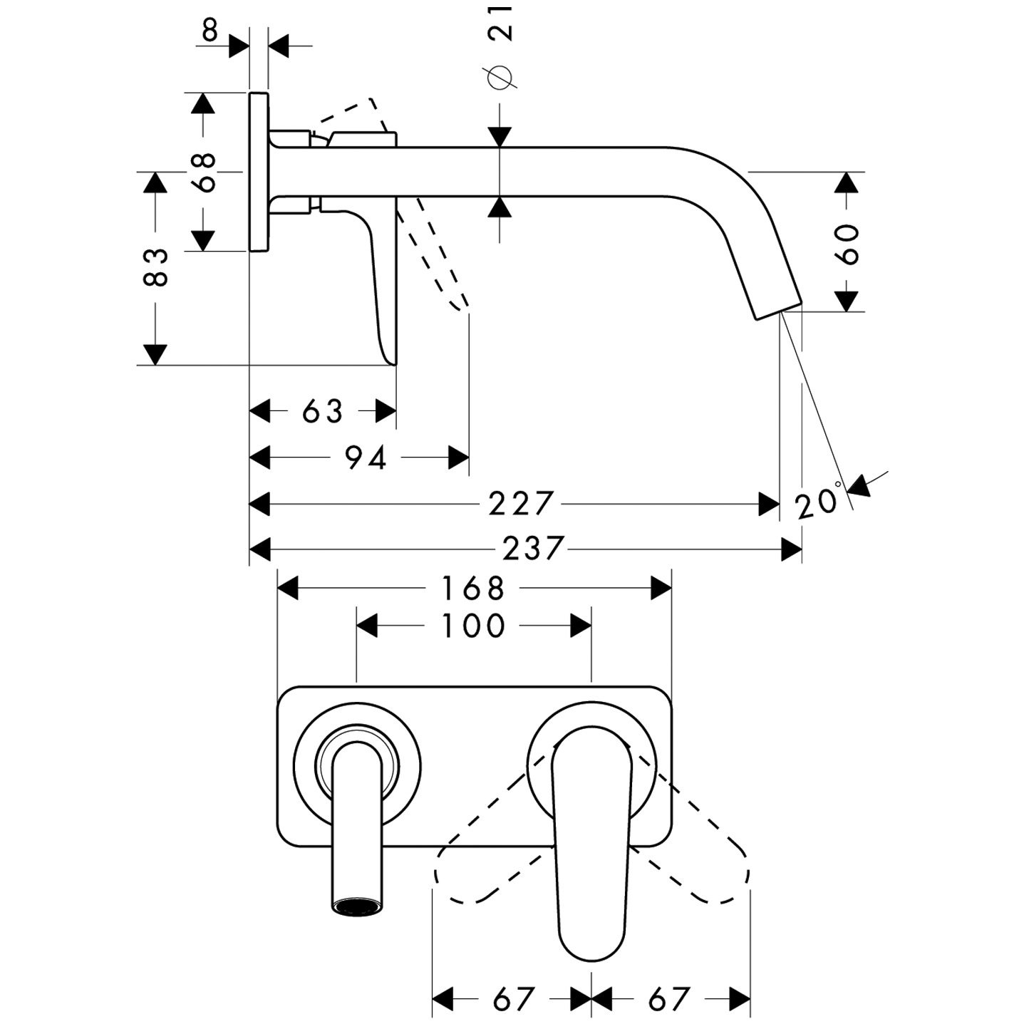 34115000 AXOR Citterio M Single lever basin mixer with plate and 227 mm spout, wall mounted