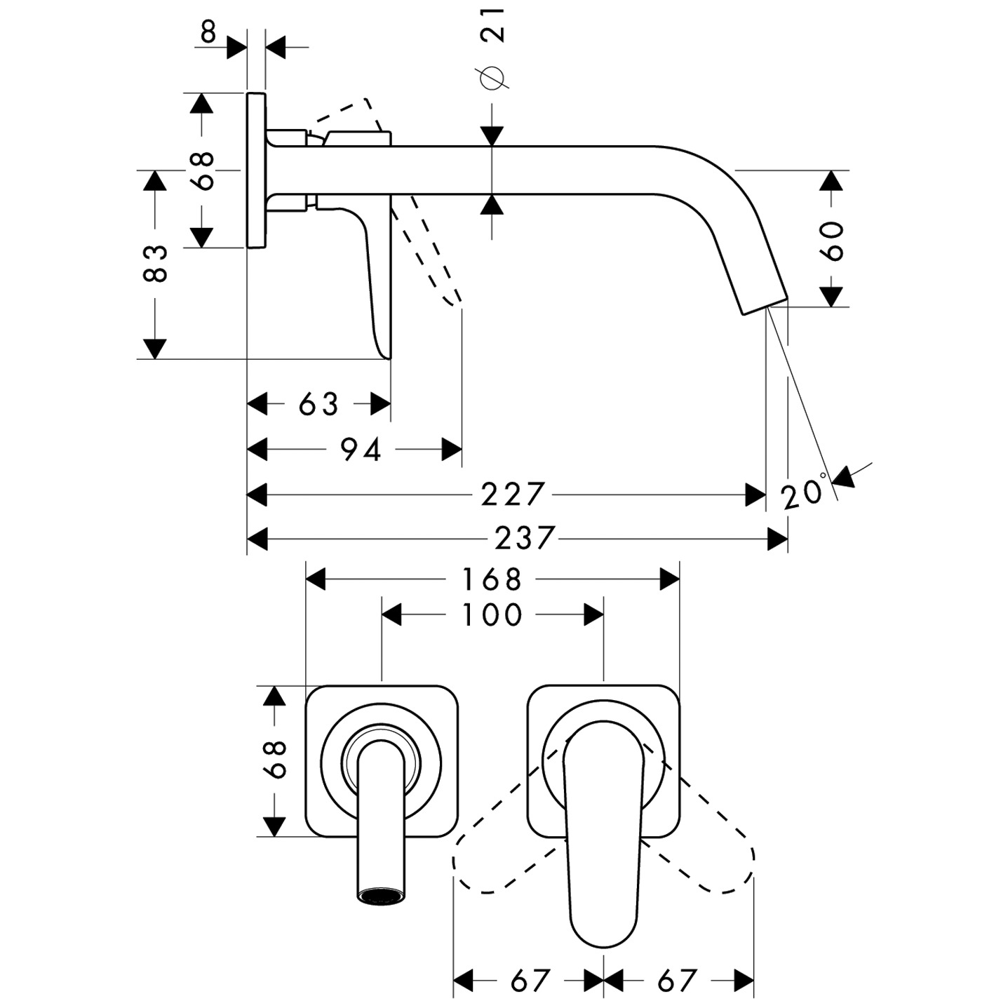 34116000 AXOR Citterio M Single lever basin mixer with escutcheons and 227 mm spout, wall mounting