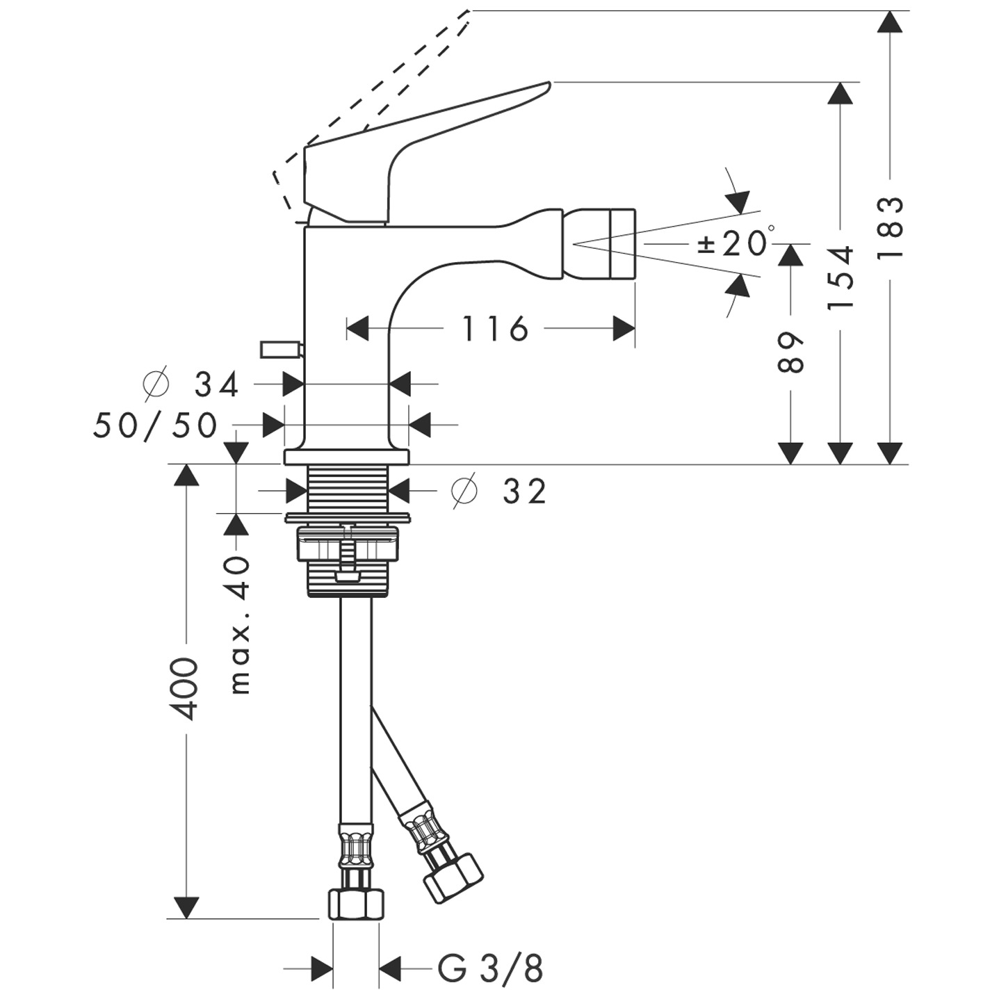 34210000 AXOR Citterio M Single lever bidet mixer with pop up waste