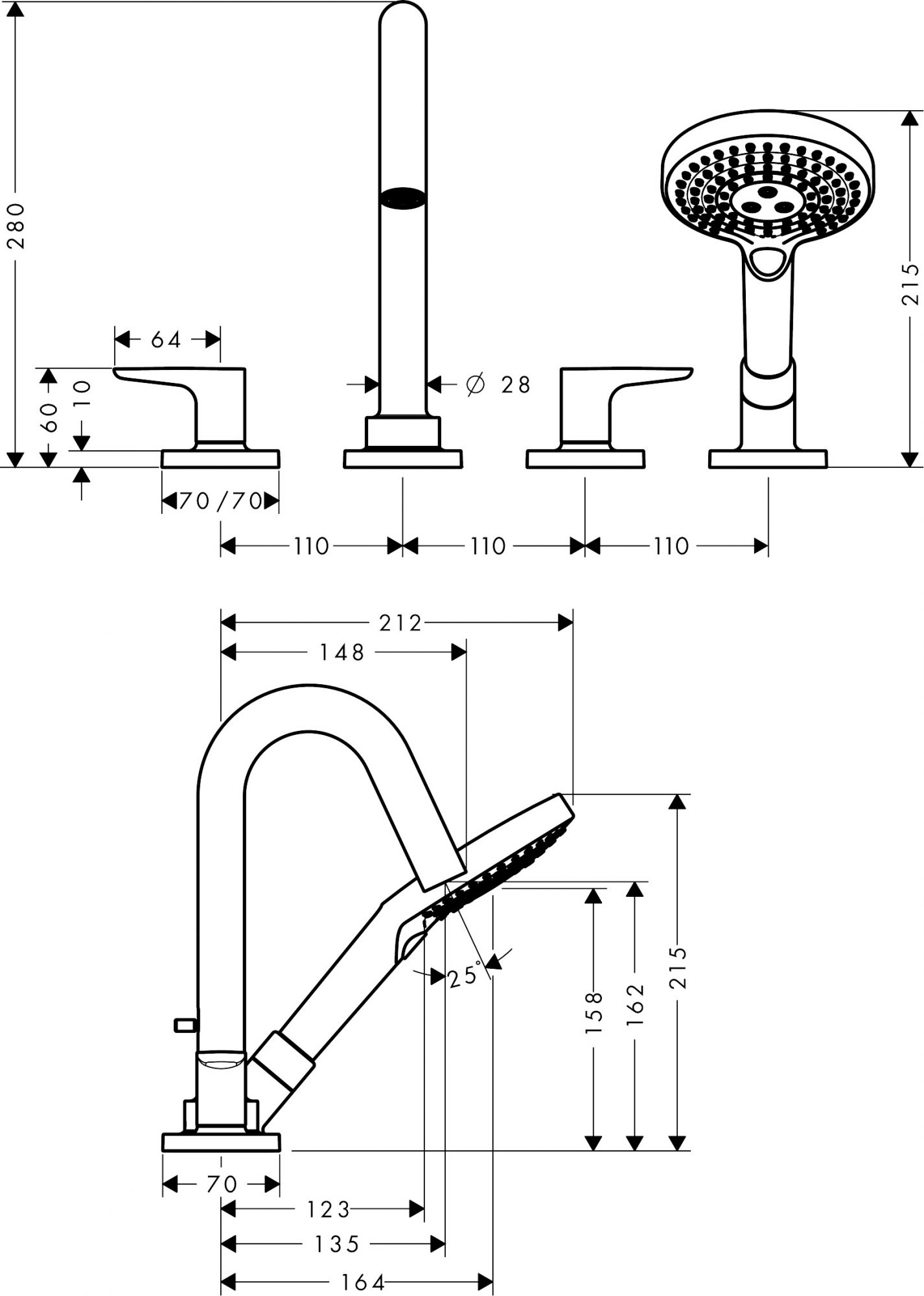 34444000 AXOR Citterio M 4 hole rim mounted bath and shower mixer