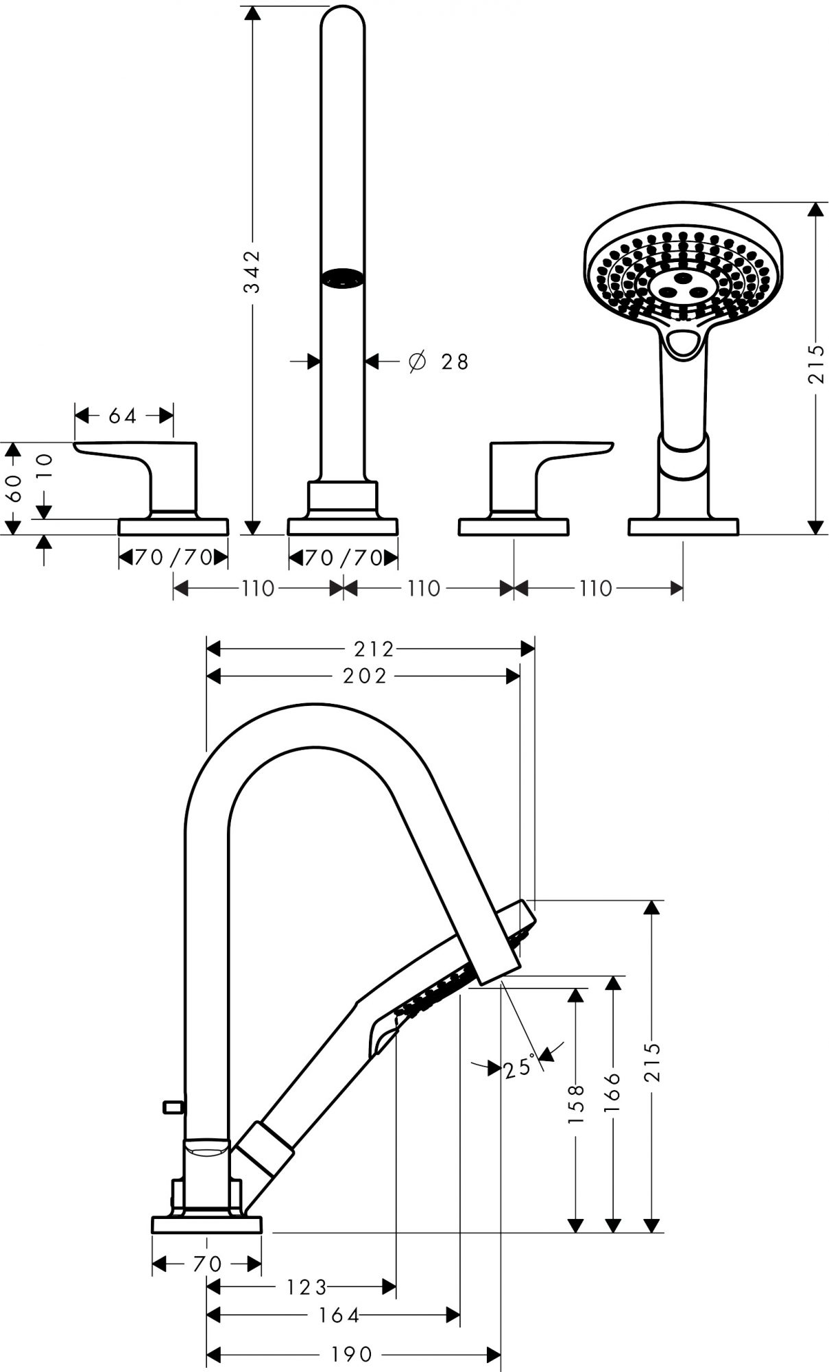 34454000 AXOR Citterio M 4 hole tile mounted bath mixer with lever handles and escutcheons