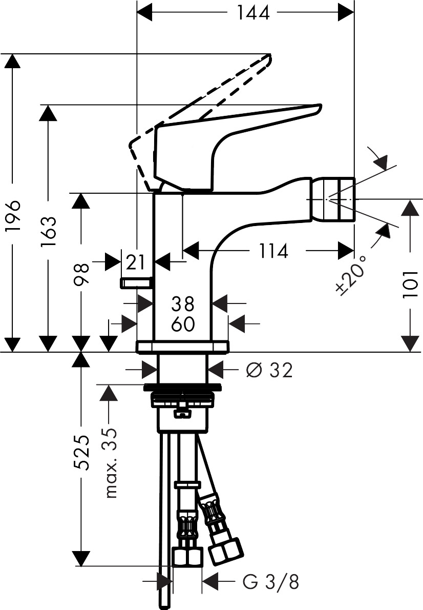 36121000 AXOR Citterio E Single lever bidet mixer with lever handle with pop up waste