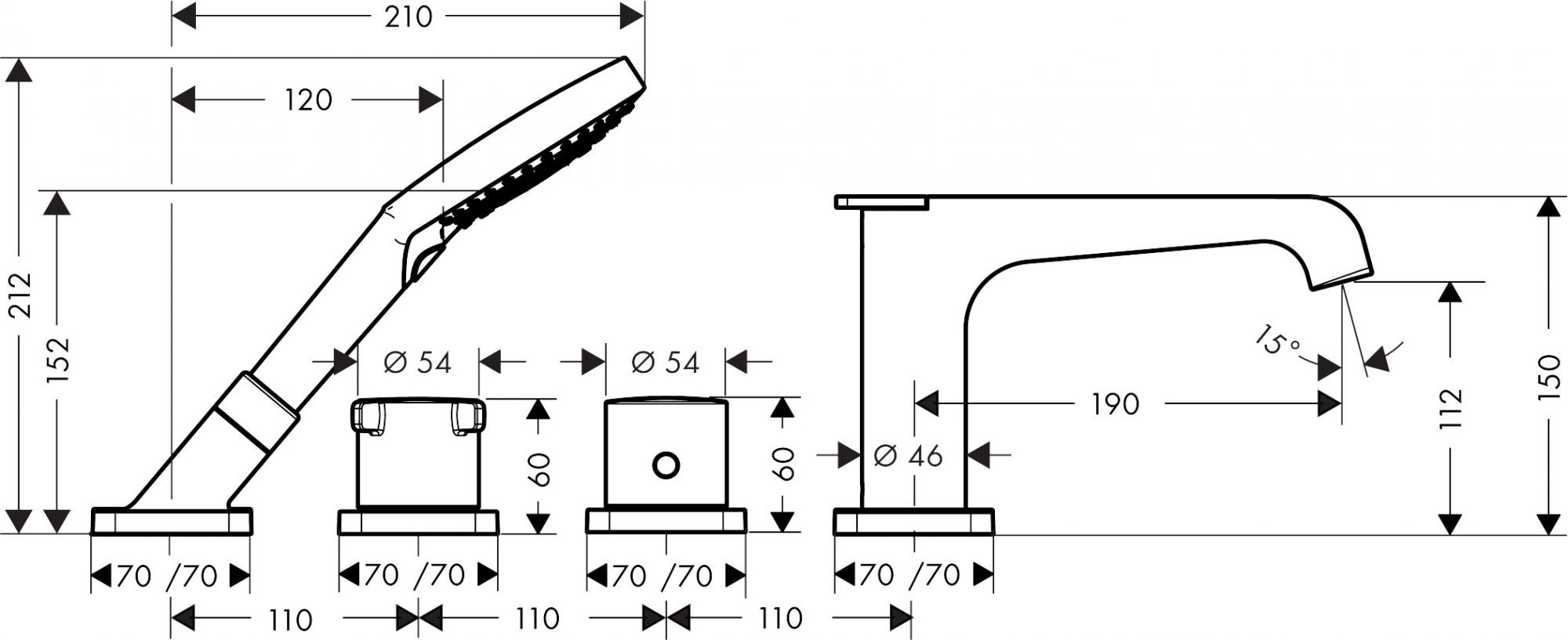 36410000 AXOR Citterio E 4 hole thermostatic tile mounted bath mixer