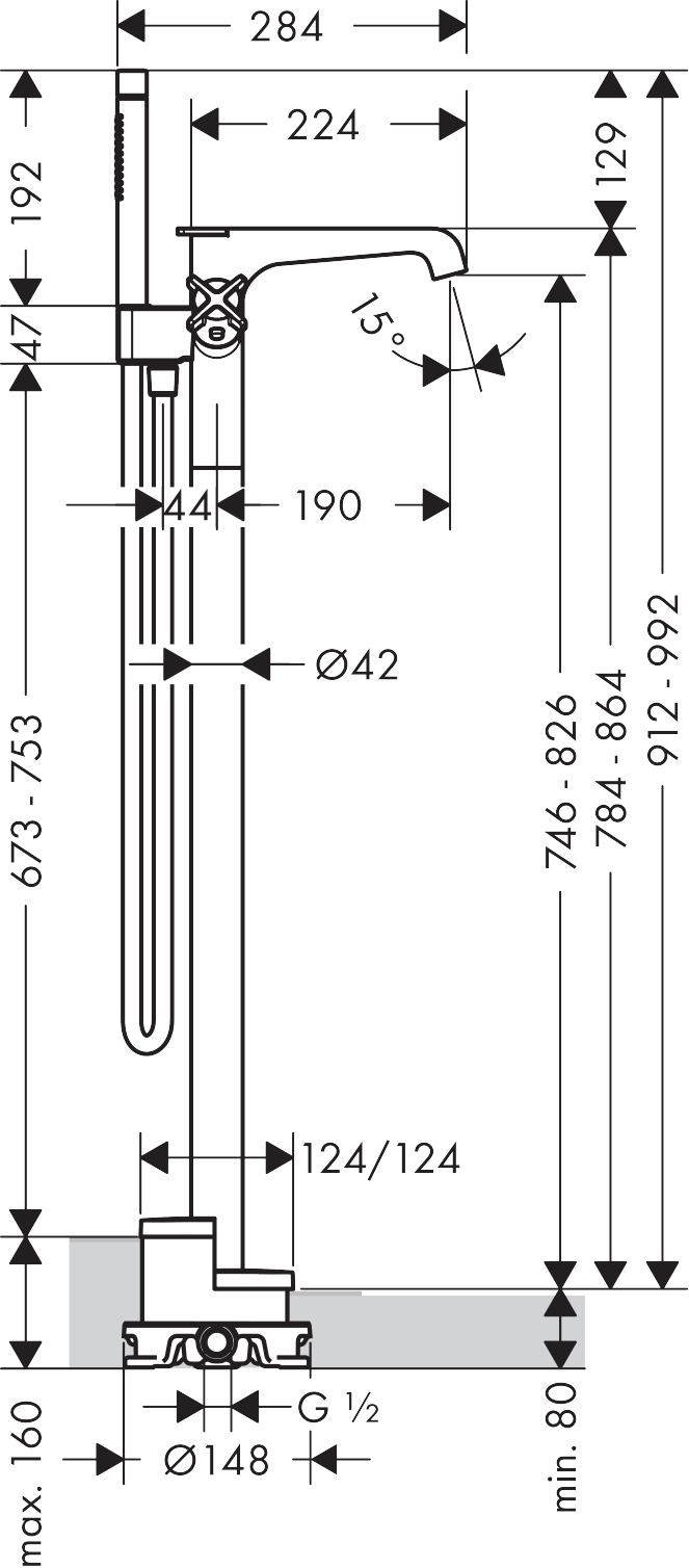 36416000 AXOR Citterio E Floor standing thermostatic bath mixer