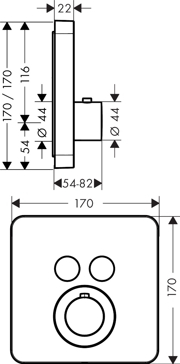 36707000 AXOR ShowerSelect AXOR ShowerSelect Soft thermostatic mixer for concealed installation for 2 outlets