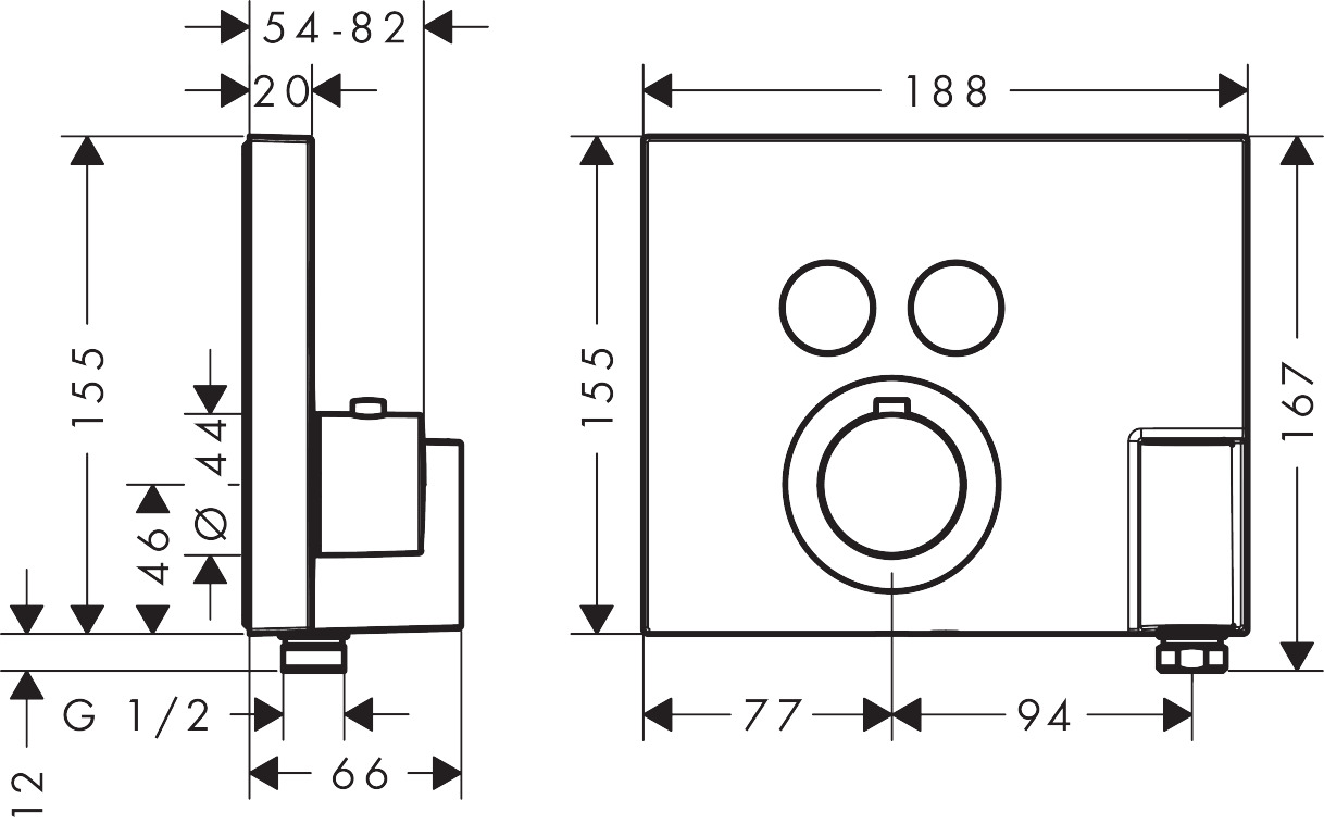 36712000 AXOR ShowerSelect AXOR ShowerSelect Square thermostatic mixer for concealed installation for 2 outlets with FixFit and porter unit