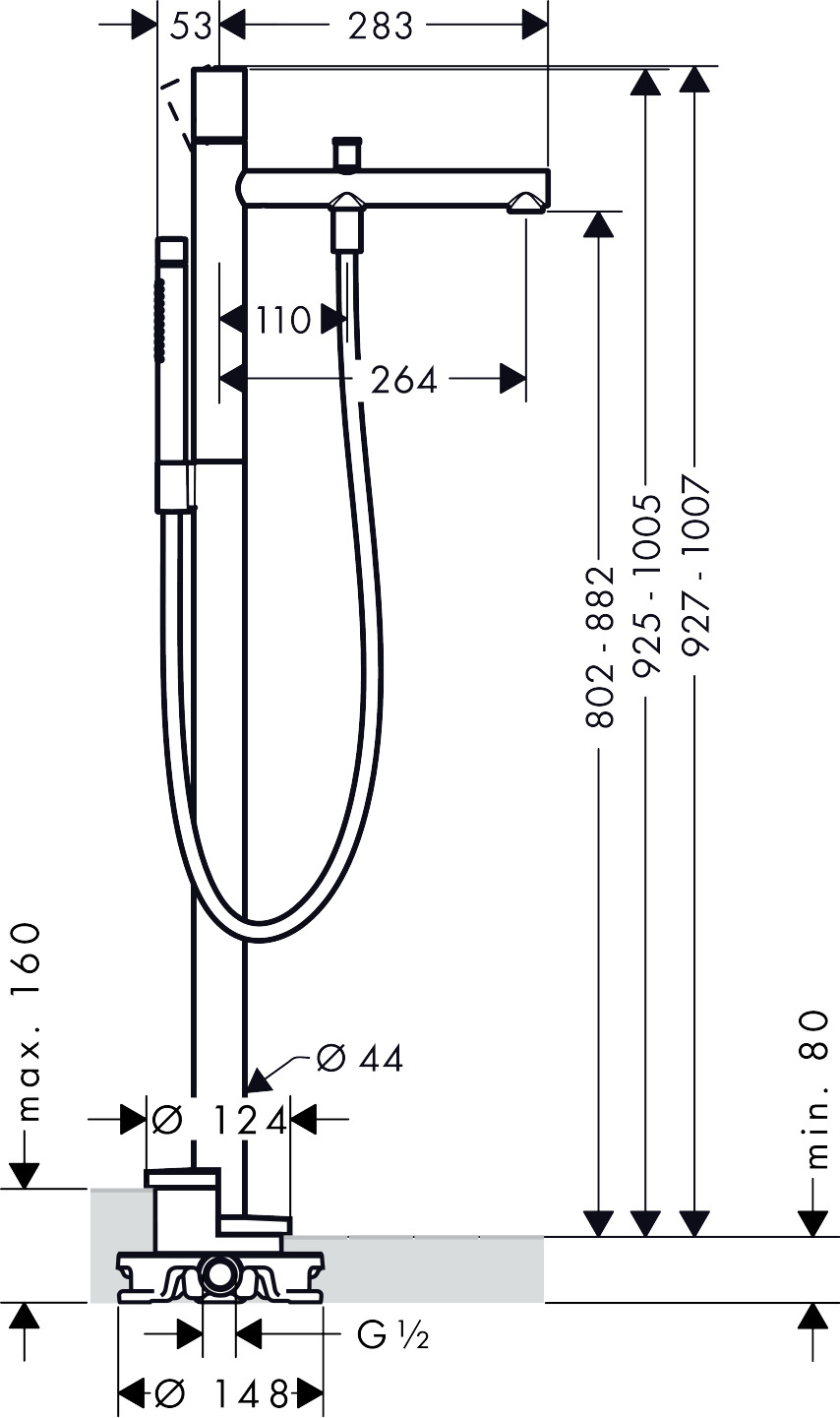 45416000 AXOR Uno Floor standing single lever bath mixer zero handle