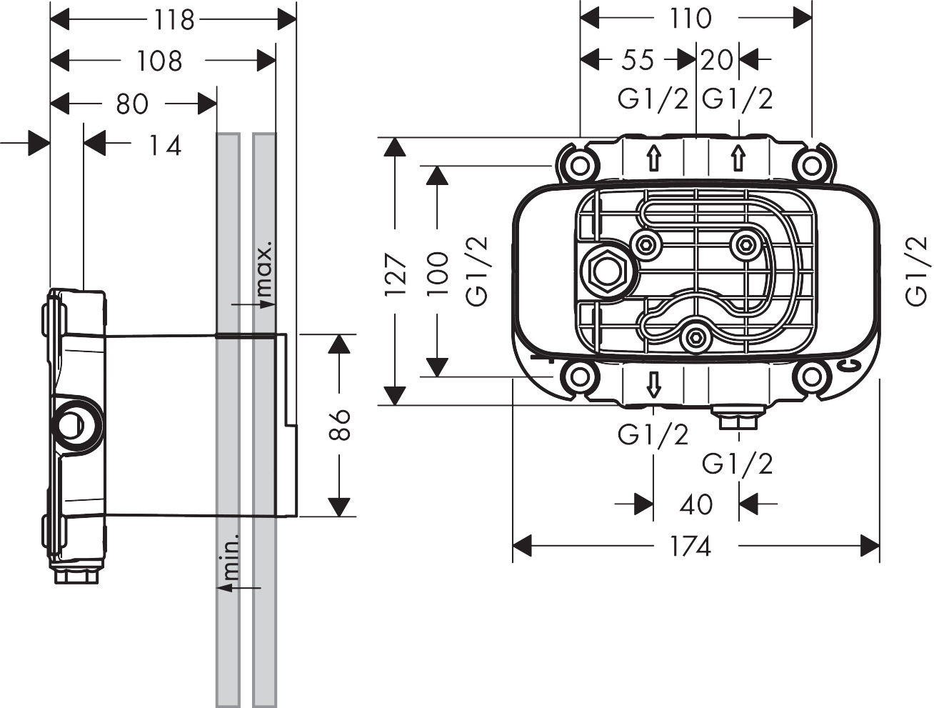 45710180 AXOR One Basic set for thermostatic module for concealed installation