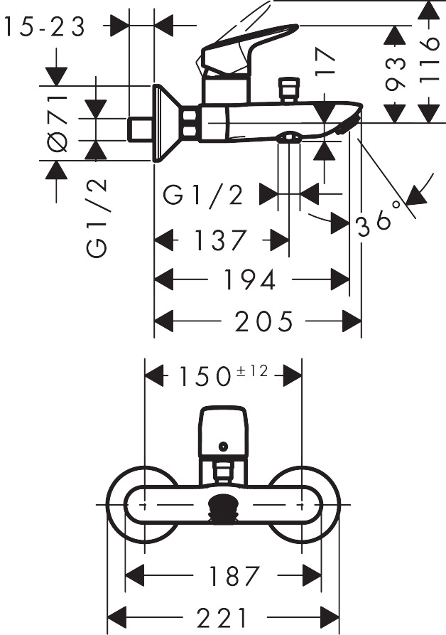 71400000 Logis Single lever manual bath mixer for exposed installation