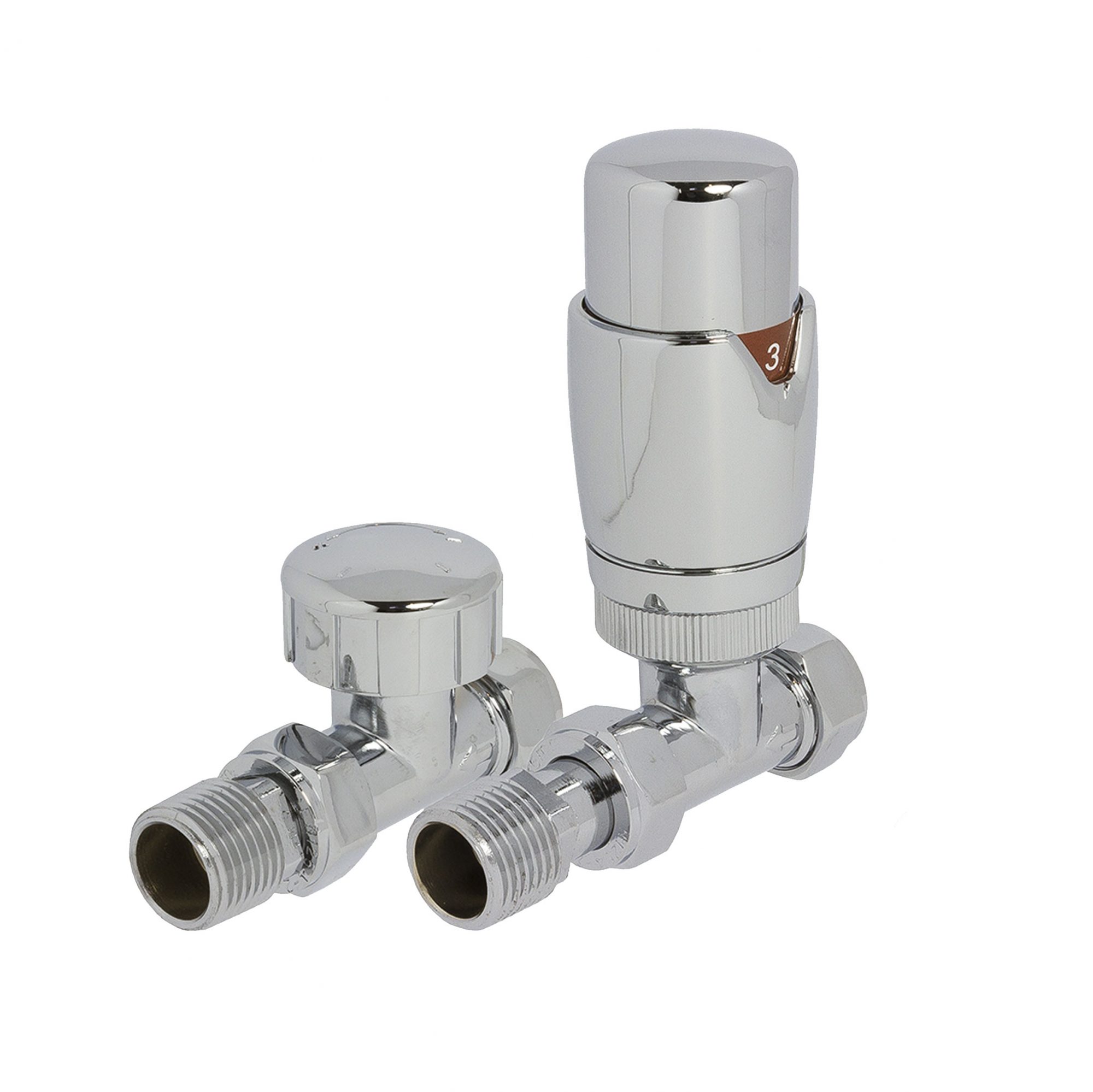 Thermostatic Straight Radiator Valve and Lockshield, Round