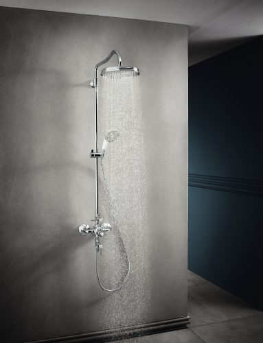 Bathwaters 16572000 AXOR Montreux AXOR Montreux Showerpipe with thermostatic mixer and 1jet overhead shower and lever handles