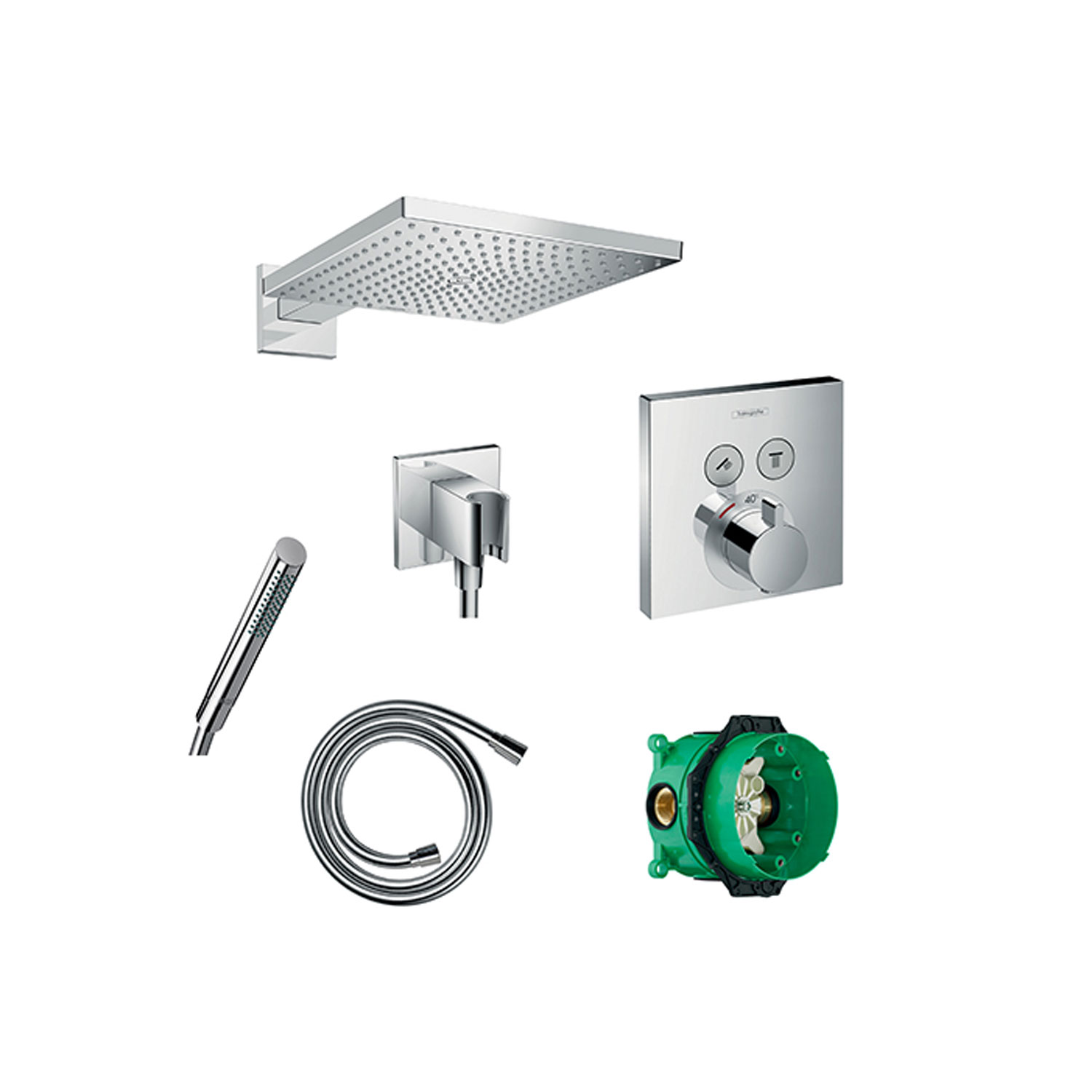 hansgrohe Square Select Valve, Overhead and Hand Shower