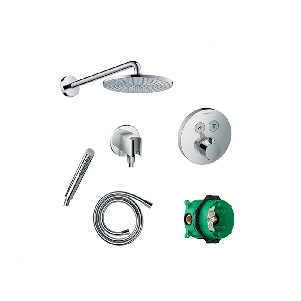 hansgrohe Round Select Valve, Overhead, Hand Shower