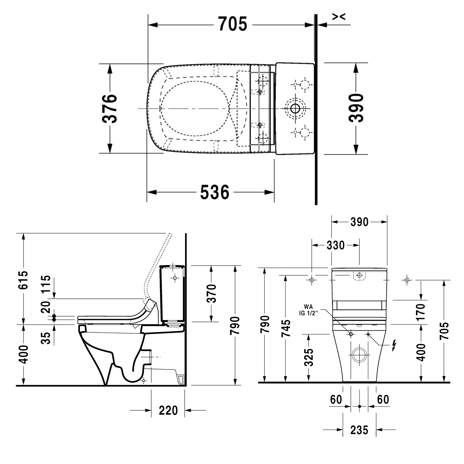 Durastyle Close Coupled WC & Sensowash Technical image