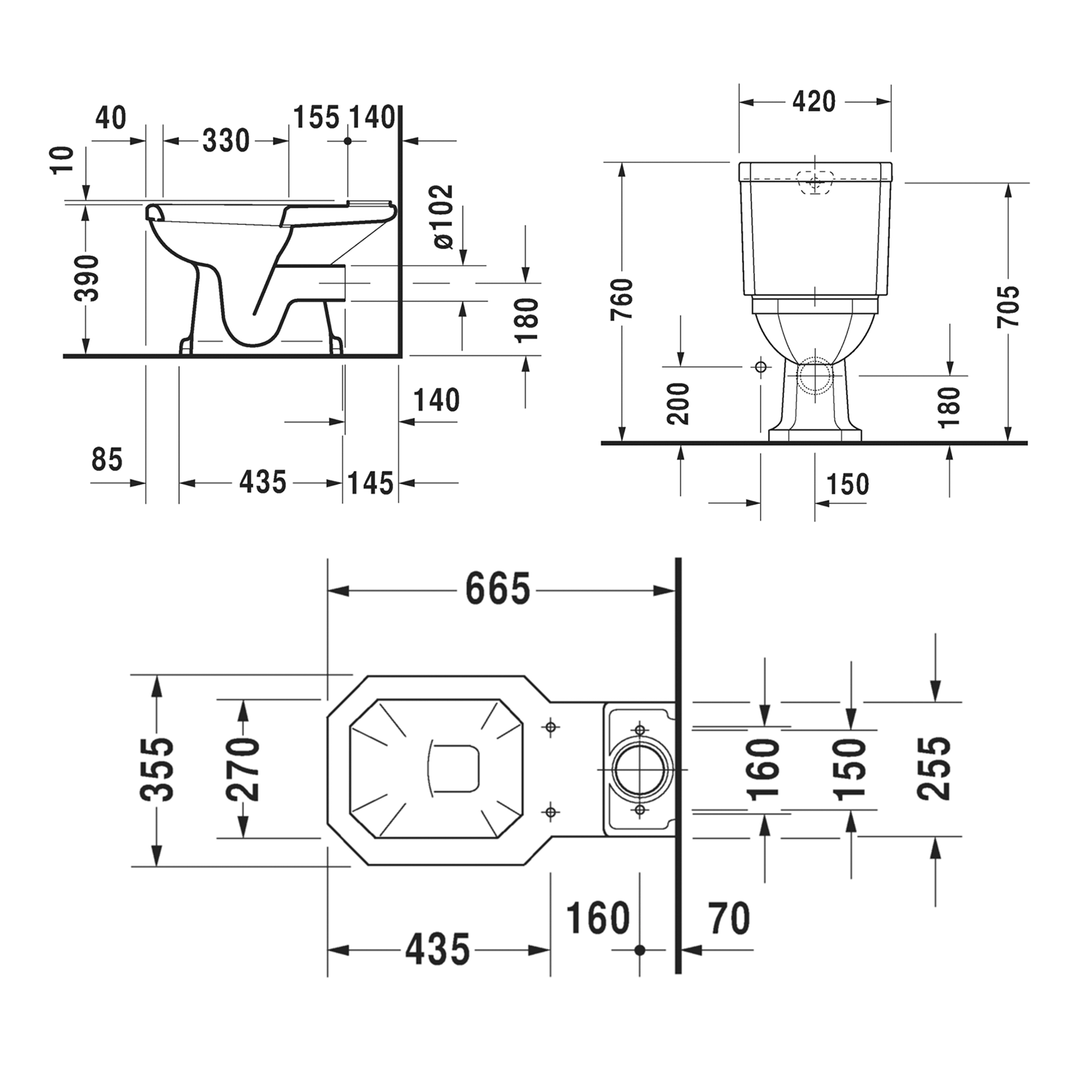 Duravit 1930 Series Complete Toilet Technical image