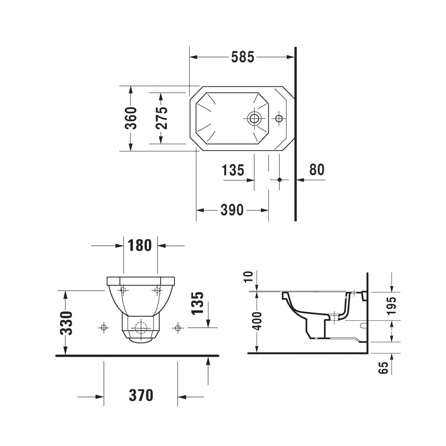 Duravit 1930 Series Wall Hung Bidet technical