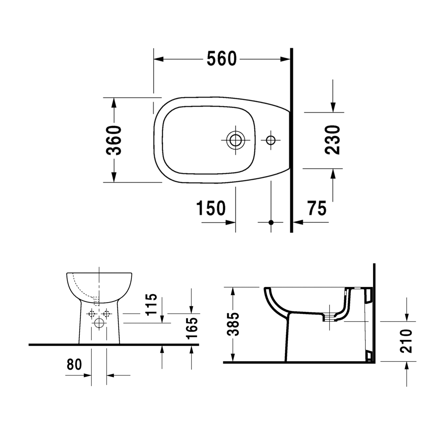 Duravit D Code Floor Standing Bidet technical image
