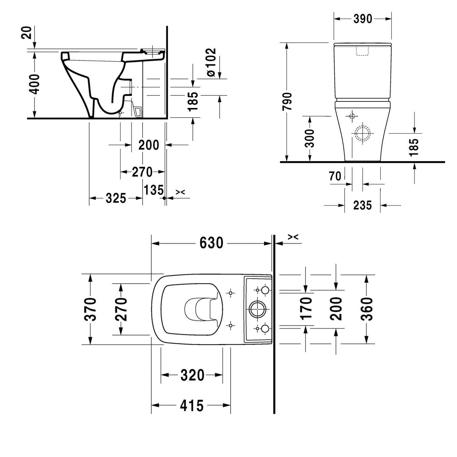 DuraStyle closed coupled Open back dimensions