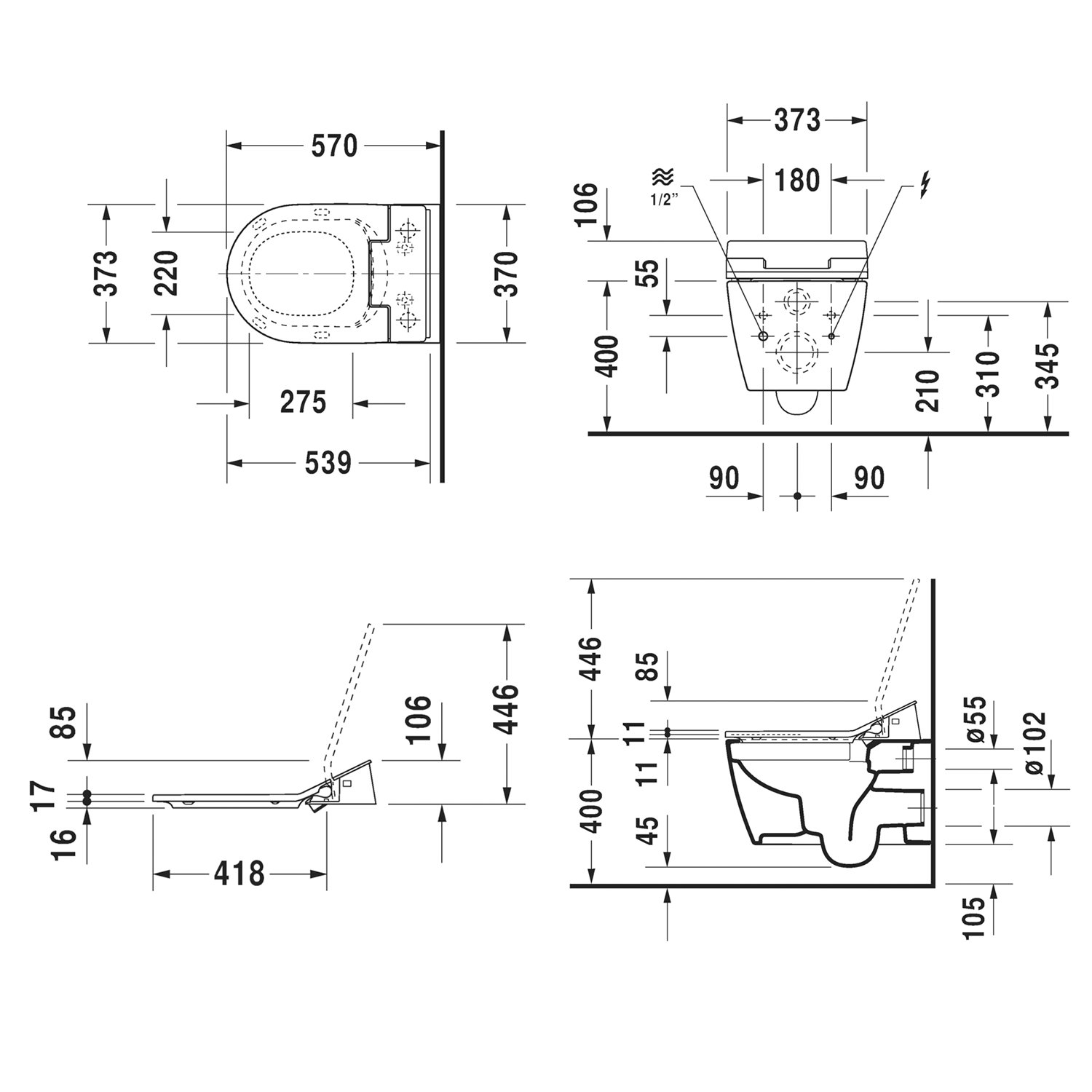 Duravit ME By Starck Sensowash technical image