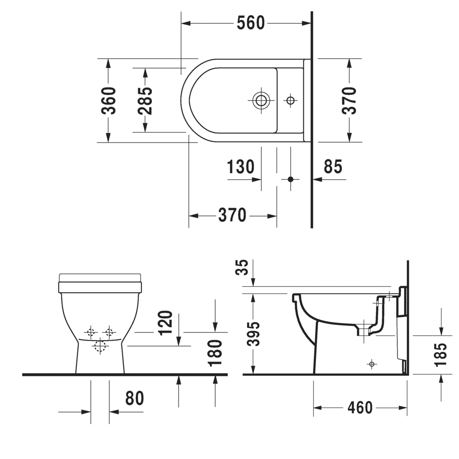 Duravit Starck 3 Floor Standing Bidet Technical