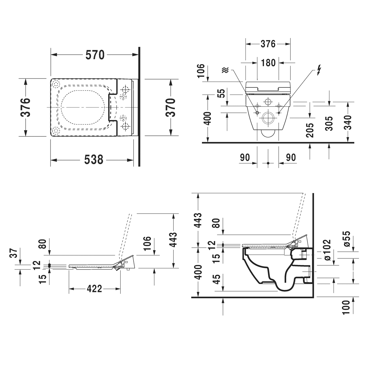 Duravit Vero Air Rimless Sensowash technical image