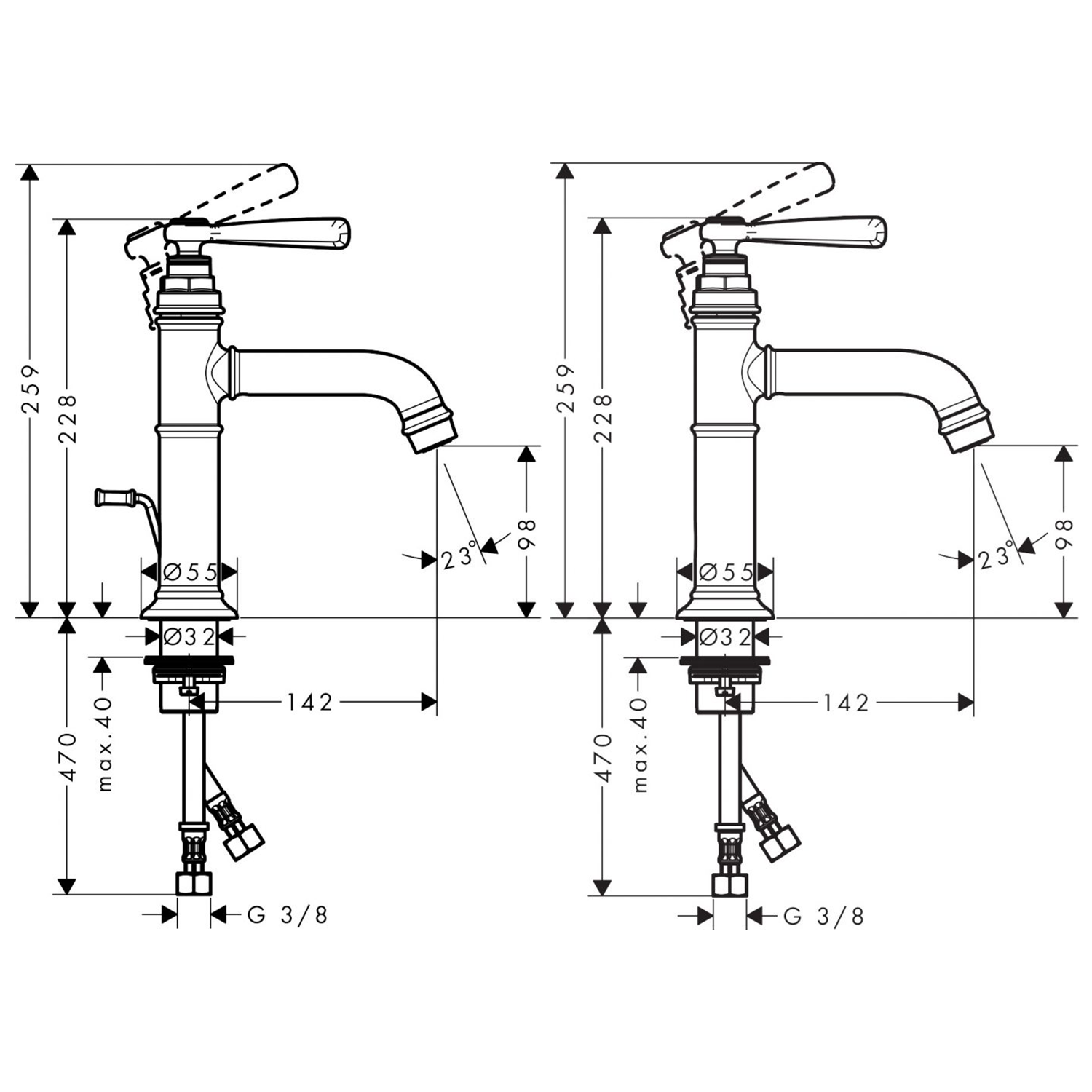 west one bathrooms online AXOR Montreux Single Lever Basin Mixer 100 technical