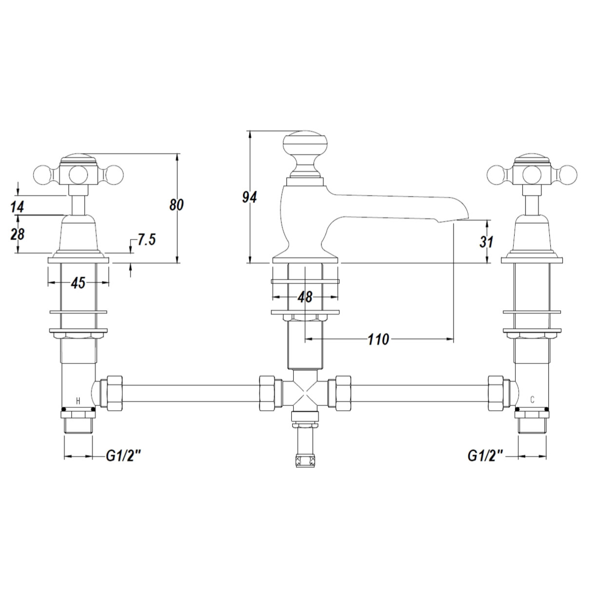 Bathwaters  Technical BC Designs Victrion Lever 3 Hole Basin Mixer