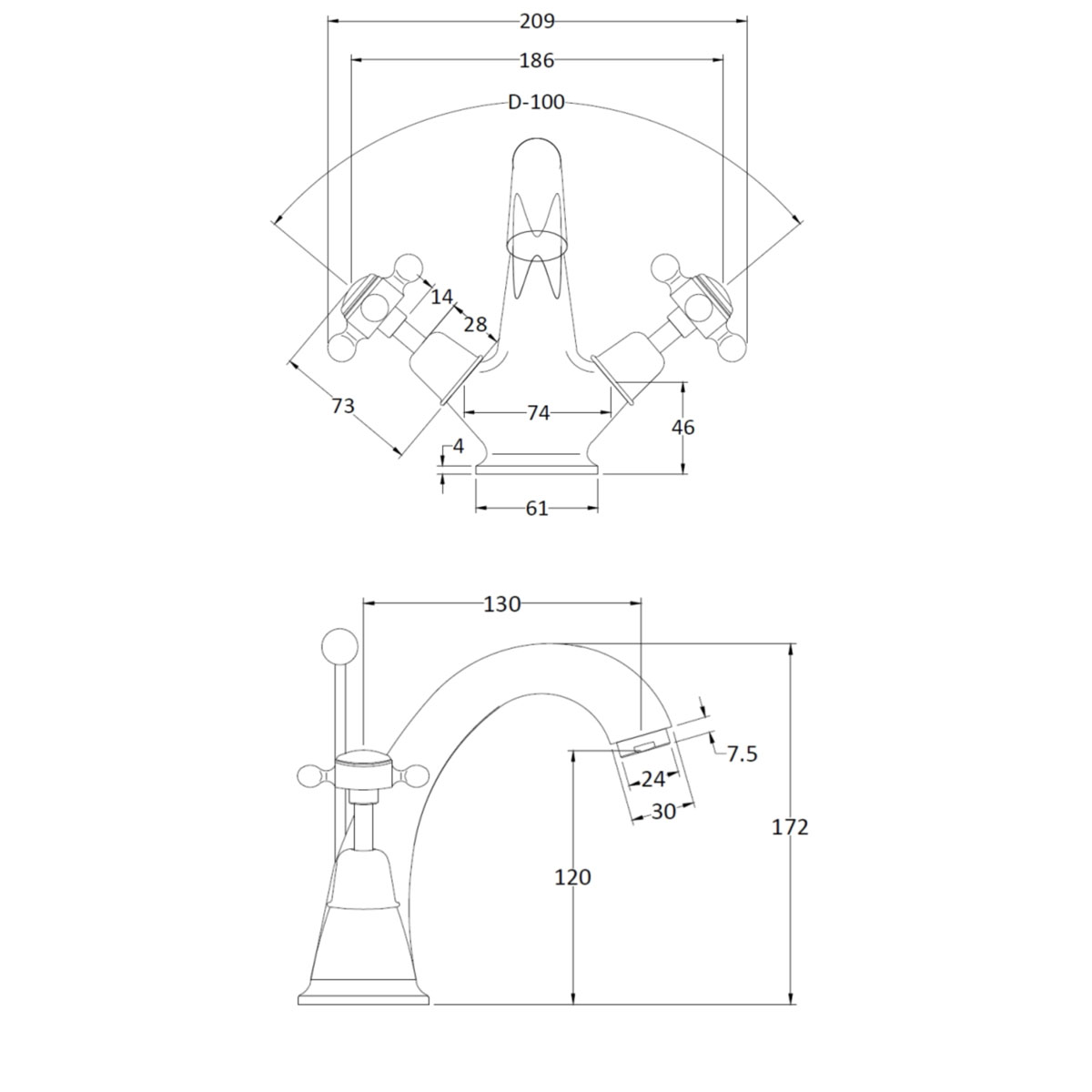 Bathwaters BC Designs Victrion Crosshead Mono Basin Mixer