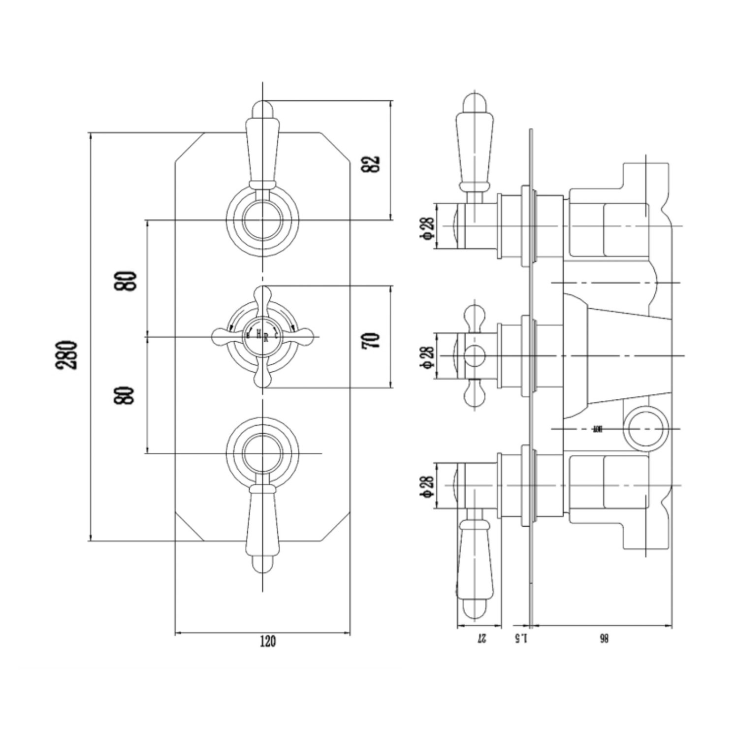 Bathwaters Technical BC Designs Victrion Triple 2 Way Concealed Shower Valve