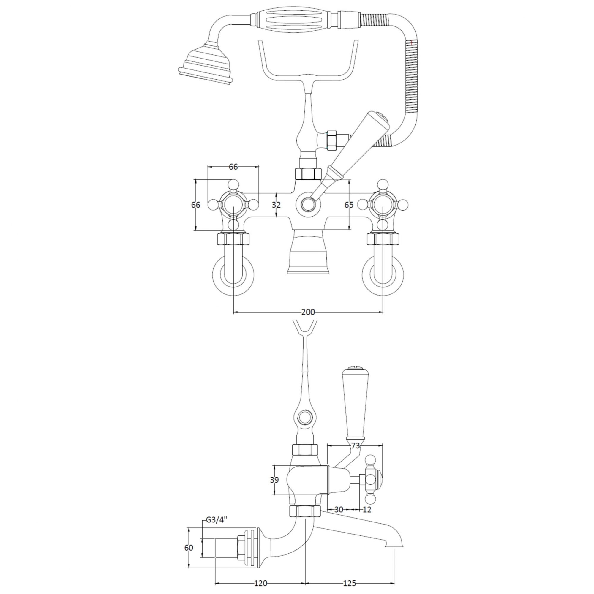 Bathwaters Technical Victrion Crosshead Wall Mounted Bath Shower Mixer