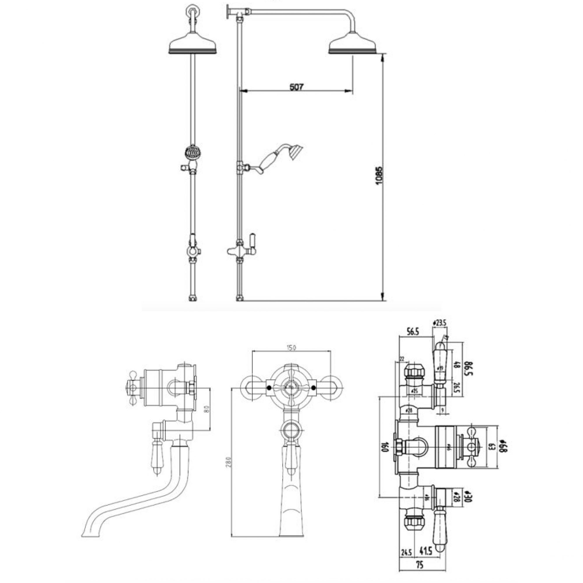 BC Designs Victrion Triple Exposed Valve, Spout & Head – Technical