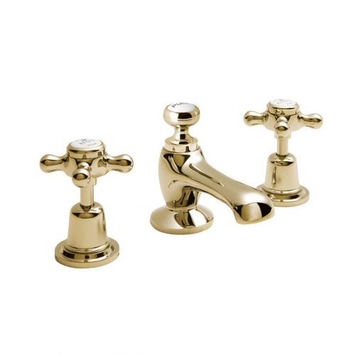 CTA025 Victrion Crosshead 3 Hole Basin Mixer Gold