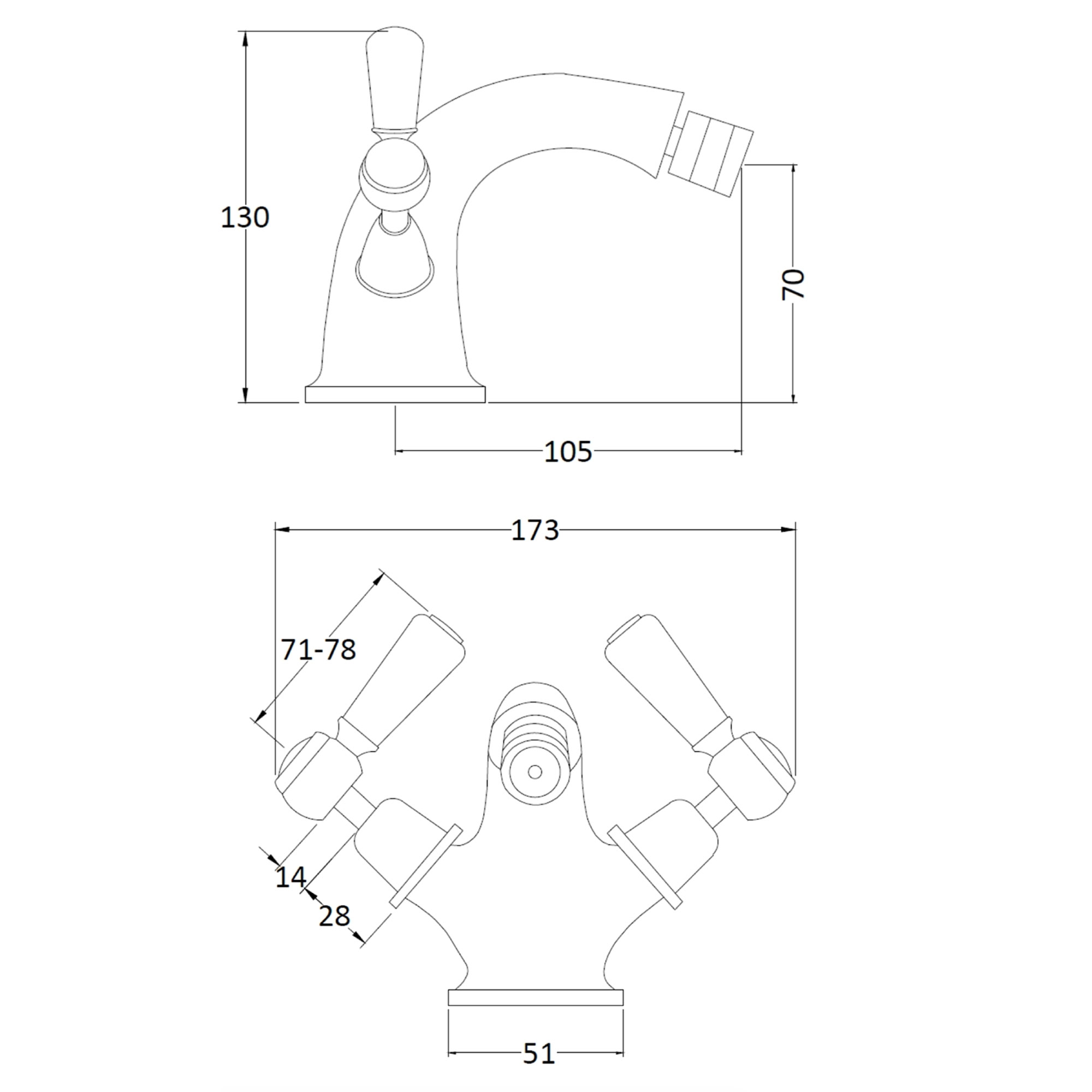 Victrion Mono Bidet Lever Mixer Technical Bathwaters