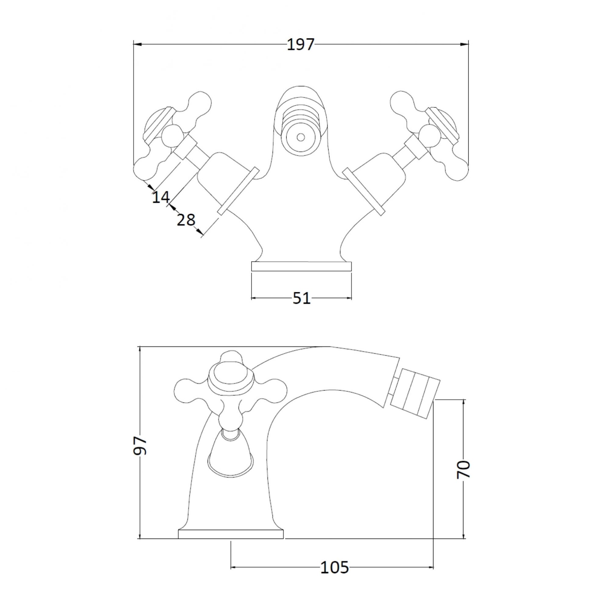 Victrion Mono Crosshead Bidet Mixer – Technical Bathwaters